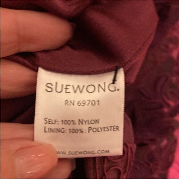 Sue Wong Deep Red Lace Midi Dress, US0 - Picture 11 of 12